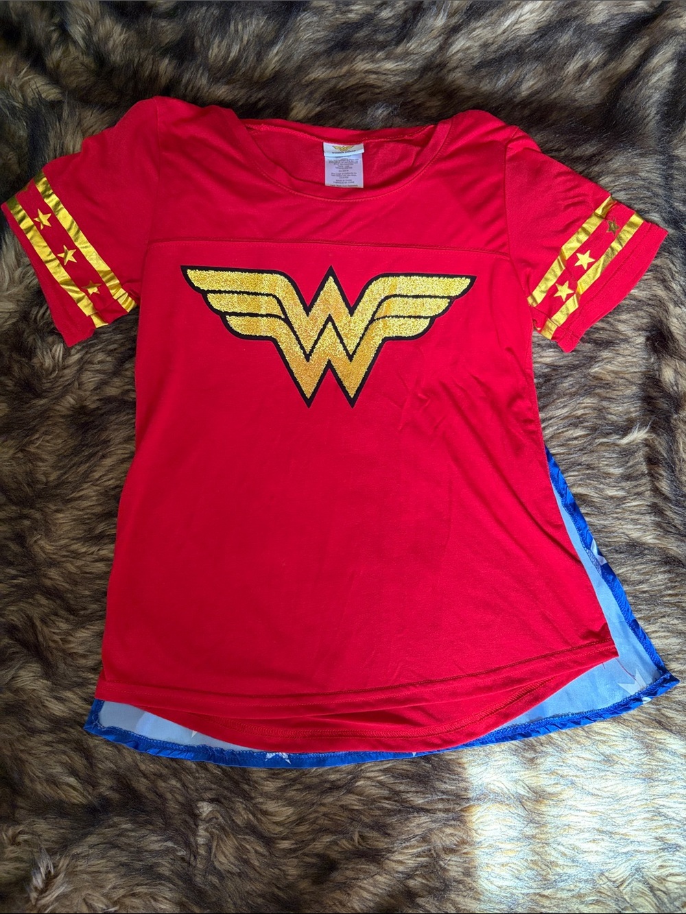 Wonder Woman Top With Cape Juniors Small Red Graphic Shirt DC Licensed